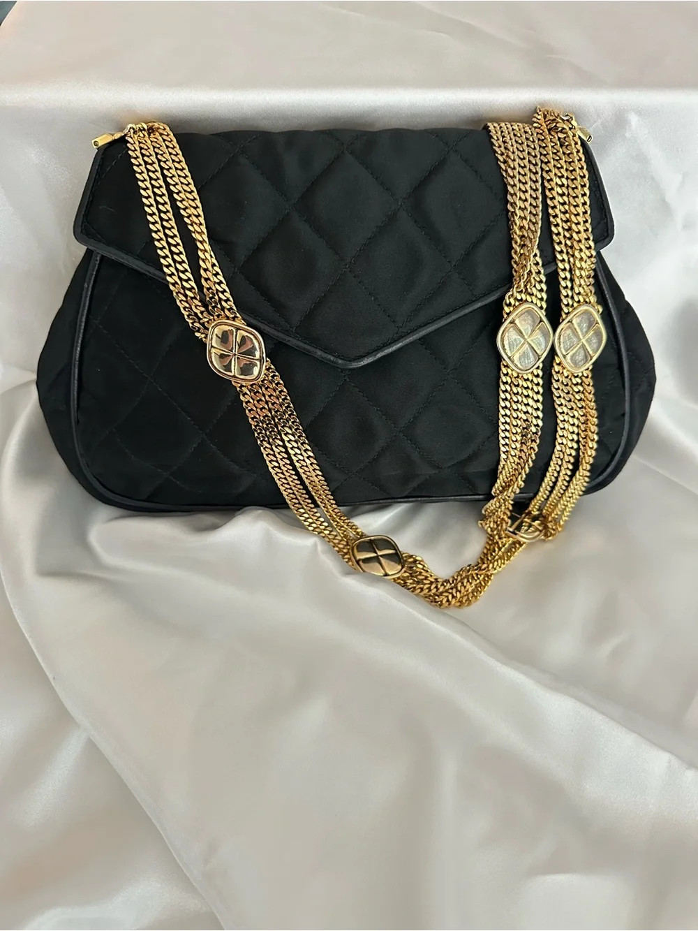 CHANEL Vintage Black Silk Timeless Tassel Flap Bag Gold Hardware,